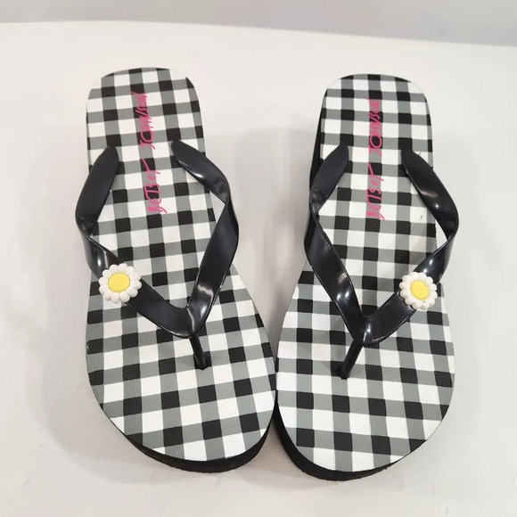 Betsey Johnson Platform Flip Flops Black Gingham Size 11 - Picture 2 of 8